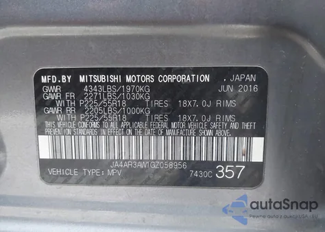 2016 Mitsubishi Outlander Sport 2.4 Se from USA, damaged, VIN JA4AR3AW1GZ058956